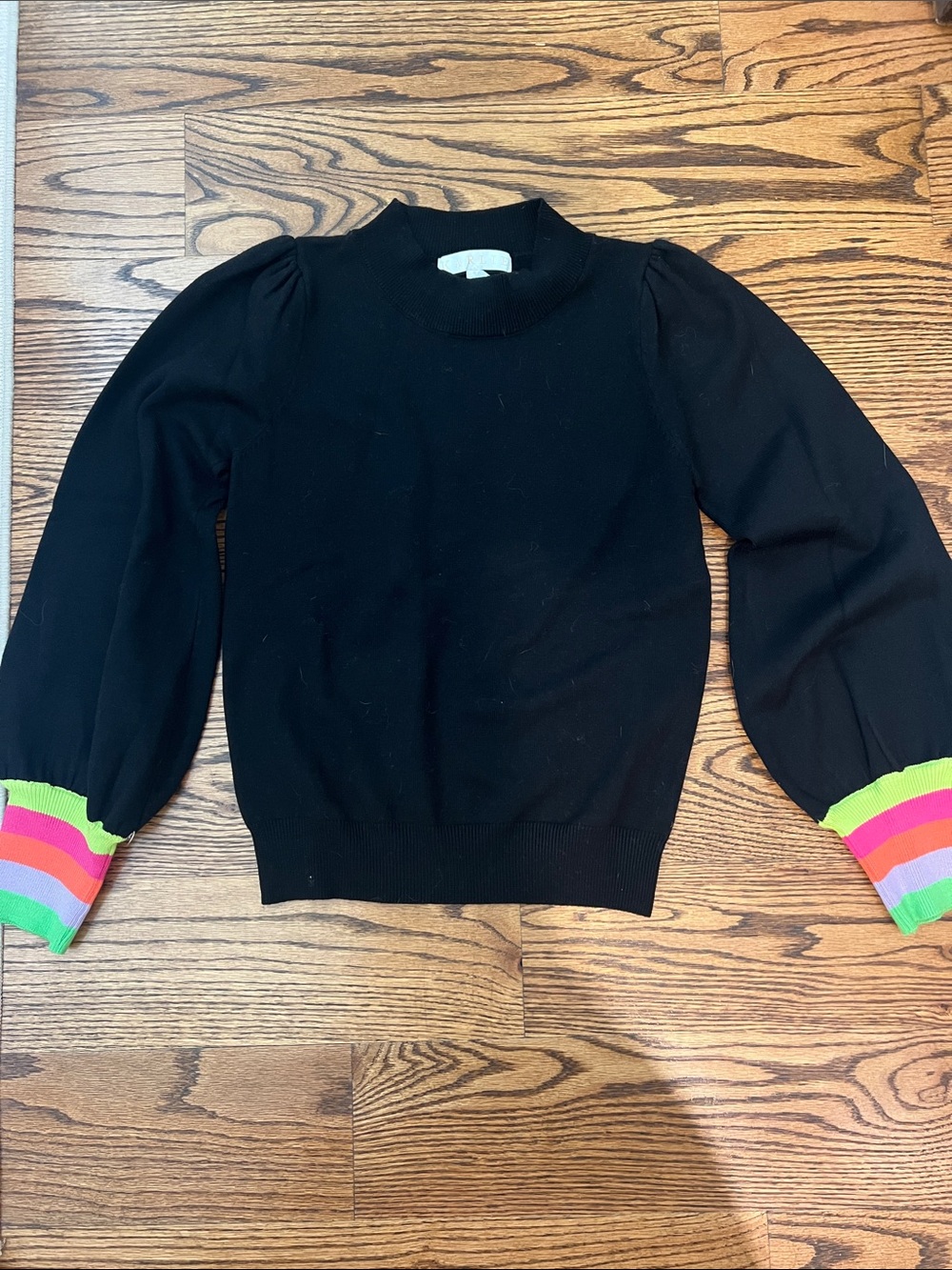 Karlie Black Sweater with Neon Pink, Orange & Lime Stripe Cuffs